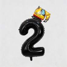 2pcs Construction Truck & Excavator Foil Balloon Set, Includes 0-9 Black Digit Foil Balloons & 3D Excavator Decor, Suitable For Birthday Surprise, Birthday Party, Theme Party, Graduation Party, Back To School, Bachelor Party, Anniversary Celebration, Father's Day, Proposal, Couple's Anniversary - View 5