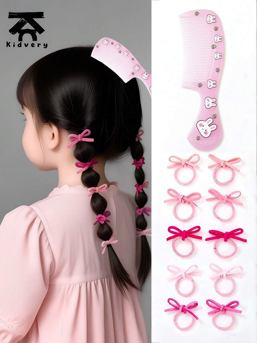 Set de 11 piezas de cintas de lazo y peinetas de gelatina con diseño de animales para niñas, peinetas pequeñas de color caramelo portátiles y prácticas, adecuadas para el diseño de peinados y el cuidado del cabello de niñas, regalo ideal para niñas - Multicolor - Ver 1