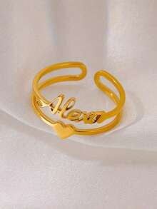 Customized Name Ring, Customizable Name Ring, Personalized And Simple Couple Ring, Unique Heart-Shaped, Cat Paw Name Ring, Women's Ring, Stainless Steel Ring, Women's Popular Jewelry, Anniversary, Birthday, Mother's Day, Ramadan Gifts - Multicolor - View 5