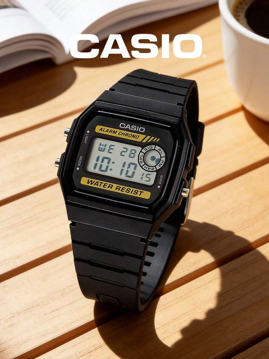 Casio F-94WA-9 Black Yellow Digital Watch Alarm Chrono 24HR Dual Display Water Resist Resin Band Unisex Wristwatch Sporty Utility Functional Bold Streetwear Gym Workout Running Cycling Commute Gift for Him Sports Lover Student - 黑色黃字 - 查看 1