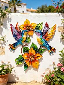 1 pieza Arte de pared de colibrí de metal - Diseño plano 2D, colibrí y flor coloridos, fácil de colgar, adecuado para decoración del hogar, decoración de habitaciones, decoración de dormitorios, decoración de jardines, salas de estar, porches, balcones, etc. - Multicolor - Ver 9