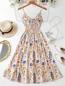 Nuevo vestido de verano/primavera para mujer con estampado floral vintage, lazo delantero, espalda descubierta, tirantes ajustables y sin mangas, adecuado para vacaciones, viajes, citas y uso diario - Multicolor - Ver 8