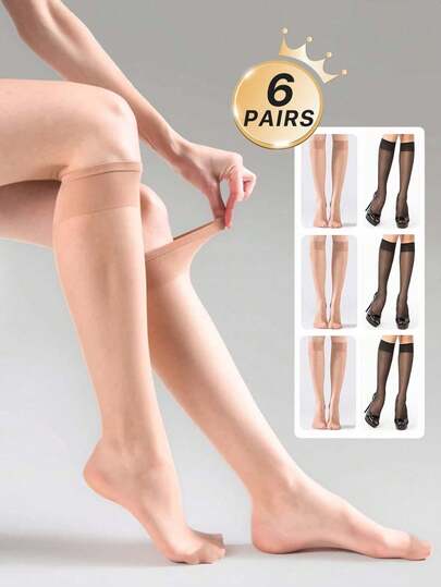 1/6 đôi tất dài đến đầu gối cho nữ màu mơ và đen, độ dày 15D, chống xước, dệt kim chắc chắn, gợi cảm, siêu mỏng, siêu trong suốt, đa năng, phù hợp cho công sở, tiệc tùng, làm quà tặng, mùa thu, ấm áp.