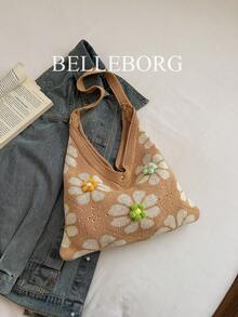 Elegant Versatile Textured Lightweight Large Capacity Foldable Fashion Women Shoulder Bag - Khaki - View 8