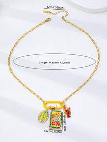 1 件夏季波西米亚海滩风项链，珐琅龙虾柠檬吊坠项链，18K 镀金不锈钢链配登山扣，时尚波西米亚风女士首饰 - 牛角包印花吊墜項鍊 - 查看 3