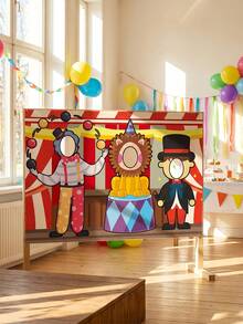 1pc-Carnival Circus Face Cutout Photo Banner, Fun Circus Tent Backdrop With Photo Holes, Interactive Photo Prop, Suitable For Carnivals, Birthdays, Gift-Giving Parties, Campus Events, Circus-Themed Party Decorations - A - View 11