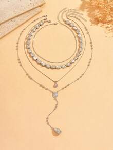 Set de 4 collares con colgante en forma de lágrima, collar largo en forma de Y con cuentas hechas a mano de CCB, collar gargantilla de moda adecuado para uso diario, estilo callejero y fiestas de mujeres - Plateado - Ver 2