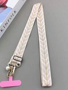 Leaf Phone Case With Lanyard Long Crossbody Shoulder Chain Faux Pearl Pendant Hanging Adjustable Neck Wide Fabric Shoulder Strap Cover - Multicolor - View 4