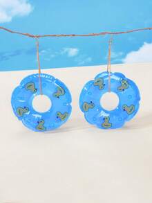 1pair Funny Duck Pattern Blue Swimming Ring Round Big Dangle Earrings For Women Holiday Accessories - Multicolor - View 5