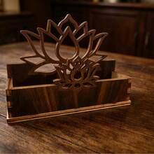 Hộp đựng danh thiếp/hộp đựng thẻ/hộp sắp xếp thẻ hình hoa sen bằng gỗ, kẹp ghi nhớ rỗng kiểu cổ điển. - A - Xem 1