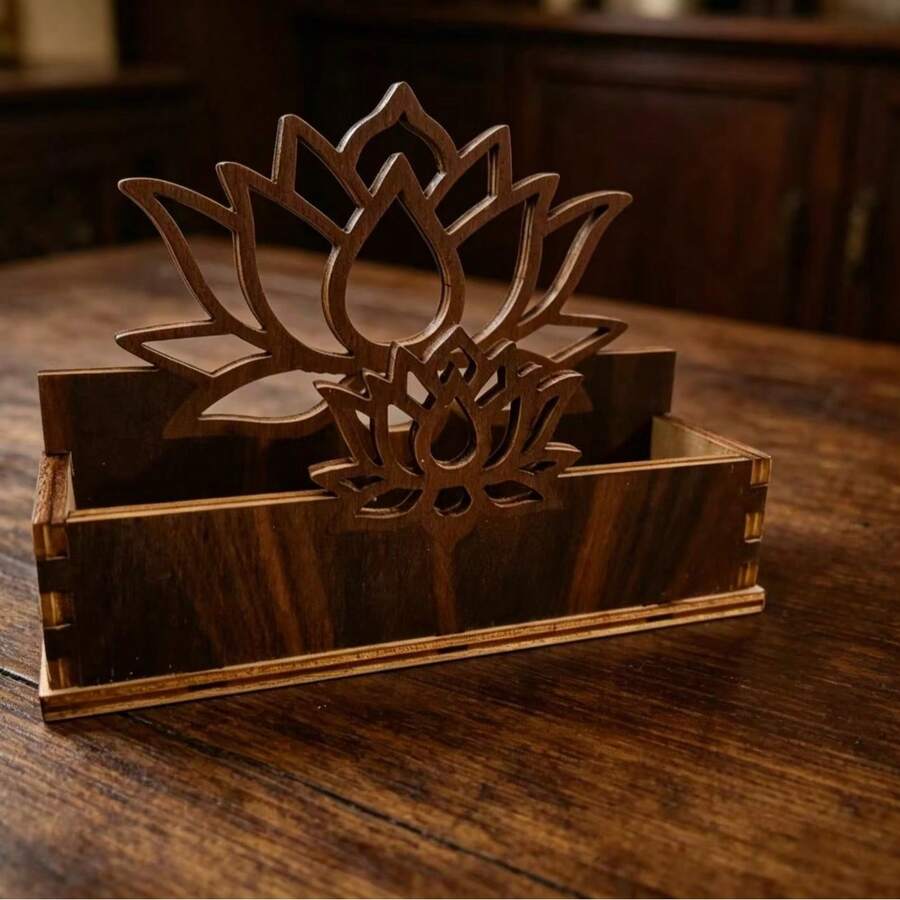 Hộp đựng danh thiếp/hộp đựng thẻ/hộp sắp xếp thẻ hình hoa sen bằng gỗ, kẹp ghi nhớ rỗng kiểu cổ điển. - A - Xem 1