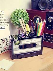 Vintage Cassette Tape Dispenser With Pen Holder,Makeup Brush Storage Rack,Vintage Cassette Tape Dispenser,Tape Dispenser With A Pen Holder,Vintage Organizing Stationery, Perfect For Keeping Your Desk Tidy And Storing Pens, Vintage Cassette-Style Heat Tape Dispenser Is An Adorable Roll Holder ,Serves As A Paperclip Holder,Accessories Not Included - Nhiều màu - Xem 2