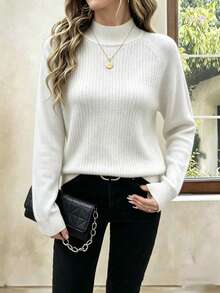 Mohair (Angora) Blouse, Women's Long-Sleeved Blouse, Thick, Printed, Plain, Suitable For Holidays, Vacations, Office, Daily Wear, Autumn, Winter. - trắng - Xem 2