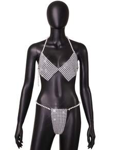 New Summer Sexy Pearl Halter Neck Bikini Set For Women - Silver - View 7