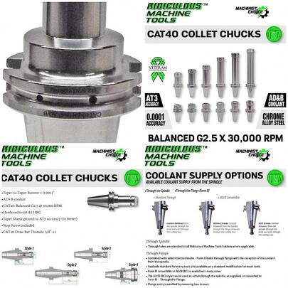 16mm CAT40 Collet Chuck 4' G2.5 30,000 RPM Precision Fit For Machinists