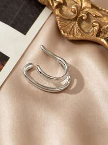 1pc Minimalist Curved Design Fake Ear Cuff Double Hoop Earrings, Women's Jewelry, Punk Chic Ear Cuff Accessory - White - View 2