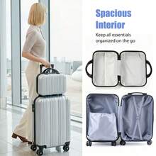 2-Piece Luggage Set(14" & 20"), Lightweight Expandable Suitcase With 360-Degree Spinner Wheels, Adjustable Telescopic Handle, Carry-On And Checked Bags - Xám - Xem 6