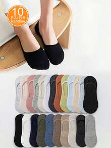 10/20 piezas Calcetines de barco simples y personalizados de colores aleatorios, calcetines invisibles antideslizantes de silicona, adecuados para uso diario, hogar, oficina, regalo casual de Navidad - Multicolor - Ver 14