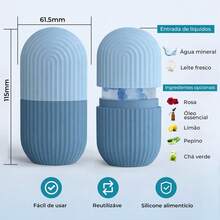 Rolo Facial de Gelo Silicone Cuidado Facial Massageador Rosto Olheiras Aliviar Inchaço Beleza Skincare - azul - oval - Visão 10