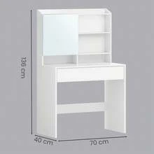SONGMICS HOME Penteadeira com Espelho e Gaveta, Mesa de Maquiagem Moderna, Prateleiras Ajustáveis para Quarto, Branco - Branco - Visão 3