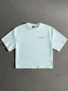 Camiseta de manga corta holgada y corta de talla estándar para hombre en color negro - Azul - Ver 2