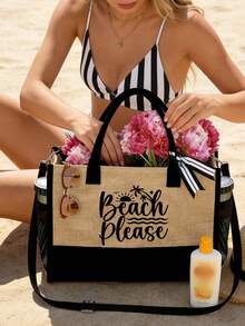 女士沙滩手提包套装，印有“Beach Please”字样和波浪图案，大容量手提包内含两个化妆包。可重复使用的轻便购物袋、迷你零钱包、多功能收纳袋，适合周末度假、工作、日常使用、春夏海滩假期、户外婚礼、生日、节日等场合，是送给女士、母亲、朋友、伴娘、学生和毕业季的绝佳礼物，也是夏季日常必备单品。 - 彩色 - 查看 6