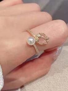 Gilded Tulip Bud Adjustable Ring, Women's Fashion Jewelry, Pink Crystal Bridal Wedding Party Gift, Couple, Friend, Girlfriend, Royal Vintage - Vàng - Xem 2