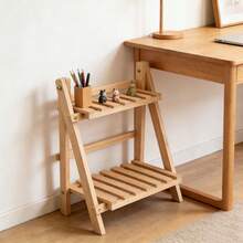 Handmade Solid Wood Folding Minimalist Fashion Desktop Storage Rack, Trapezoid Desktop Display Stand, Double-Layer Fixed Storage Shelf With Crossbar, Bedroom Bedside Rack, Vanity Storage Organizer, Suitable For Study, Bedroom, Dorm, Cafe Kitchen - Multicolor - View 10