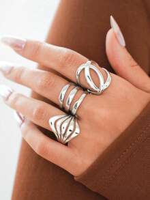 Uself 3 piezas/1 pieza Anillos geométricos de acero inoxidable plateado, regalo del Día de la Madre, adecuado para el 4 de julio, joyería minimalista para mujeres, bajo en alergias, para uso diario y de fiesta, joyería occidental, accesorios de playa para mujeres, regalo del Día del Maestro - Multicolor - Ver 3