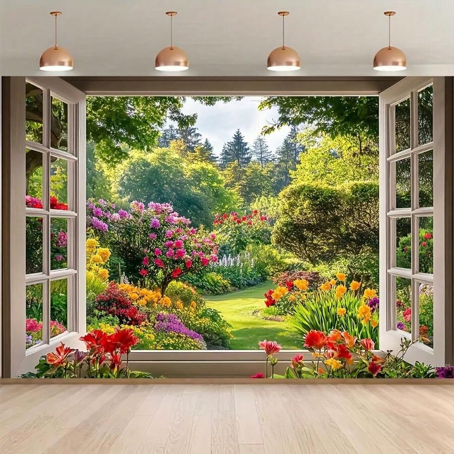 Telón de fondo con escena floral colorida para ventana, adecuado para decoración de eventos, cabina fotográfica y accesorios de estudio - 3 - Ver 1
