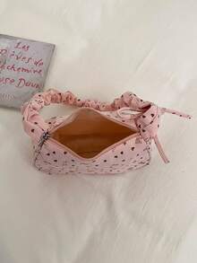1 buah Tas Bahu Lipit Warna Pink dengan Dekorasi Motif Kartun, Tas Selempang Corduroy Terbaru untuk Wanita - Berwarna merah muda - View 5