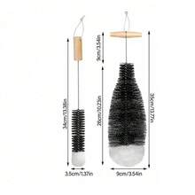 2pcs Beechwood Handle Soda Bottle Brush, Glass Container Cleaning Tool, Kitchen Cleaning Brush - Includes 1 Large & 1 Small - With Handle - View 2