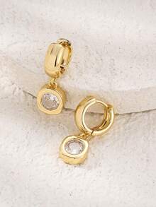 2 pièces Boucles d'oreilles pendantes en argent plaqué or 14 carats, boucles d'oreilles créoles 3D exagérées à la mode, incrustées de cristaux cubiques en zircone, bijoux légers et hypoallergéniques, cadeau pour femmes - Multicolore - Voir 5