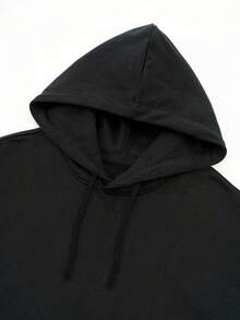 1PC Men's Black Solid Color Drop Shoulder Long Sleeve Drawstring Pocket Casual Hoodie, Autumn/Winter, Suitable For Work, Daily Office Sports, And As A Gift For Husbands And Boyfriend - Black - View 6