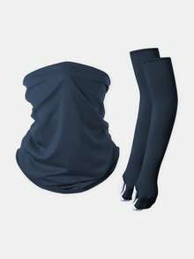 1 Set di maniche per braccia e mascherina in seta di ghiaccio traspirante e leggera con protezione UV, adatto per ciclismo, guida, corsa, escursionismo, spiaggia e altre attività all'aperto, per adolescenti - Sciarpa con protezione solare + manicotti - Visualizzare 4