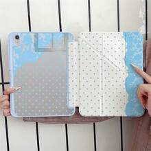 1 pieza Funda para tableta con lunares azules y ribete de encaje con soporte para bolígrafo compatible con iPad de 10.ª generación Funda inteligente/11(A16 2025)/Compatible con Samsung Galaxy S9/S7/S10+/Compatible con XIAOMI/Compatible con HUAWEI - Multicolor - Ver 4