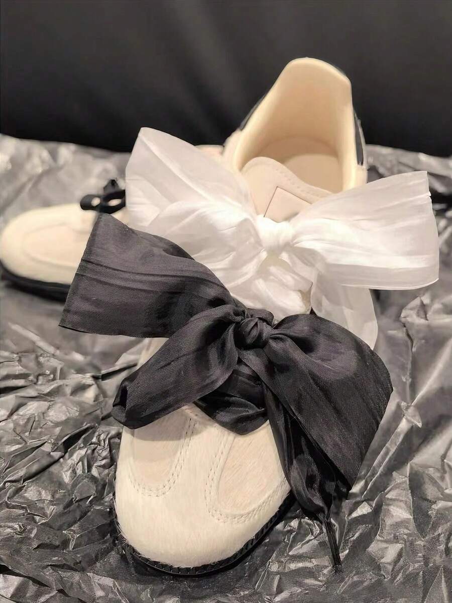 1 paire de lacets papillon larges de 5 cm, rubans plissés élégants en mousseline, convenant aux chaussures décontracté, chaussures de canevas, baskets et autres accessoires de chaussures, été - Multicolore - Voir 1