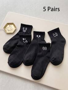 1/5/10 Pairs Women's Mid-Calf Socks, Female Accessories Socks, Y2K Cute Sports Funny Sock Gift - Multicolor - View 5