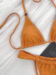 Women's Retro Sweet Solid Color Spaghetti Strap Tie Bikini Set, Casual Resort Wear Sexy Fitted Beach Party Elegant Fashion Swimsuit Set - Multicolor - View 2