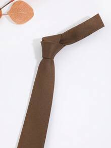 1pc Men's Solid Brown Fashionable Dense Business Banquet Lightweight Tie, Suitable For Party, Date, Daily, Travel Outfit - Multicolor - View 3