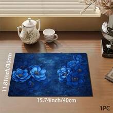 1pc Blue Floral Print Absorbent Mat/Drying Mat For Coffee Maker, Dishes - Polyester Absorbent Desktop Protective Mat With Rubber Anti-Slip Pad, For Kitchen Counter Decor, Home Bar And Dining Table - Multicolor - View 13