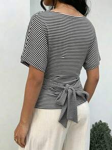 Camiseta casual de mujer de punto a rayas - Multicolor - Ver 2