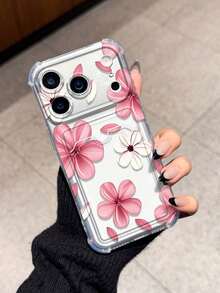 Pink Floral Card Holder Shockproof Phone Case Compatible With Apple 17 Pro Max, 13 Pro, 17/16/14 Pro Max, 13, 15, Ins Style 12/12 Pro, 11, 15 Pro Max, 16 - Pink - View 3