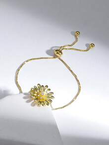 1pc Elegant Cute Vacation Style Daisy Zirconia Inlaid Women's Bracelet, Luxury Delicate Adjustable Chain Versatile Hand Accessory - Multicolor - View 2