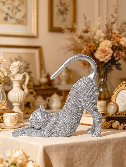 Charming Cat Sculpture, Curved Tail Design, Whimsical Table Decor, Eye-Catching Accent For Office, Entryway, Coffee Table, Elevates Everyday Spaces With A Playful, Luxe Vibe, Ideal For Adding Personality To Neutral Tones, Creates A Delightful Focal Point In Any Room, Blends Artistic Form With Lighthearted Charm, Perfect For Curated Shelves And Elegant Surfaces.