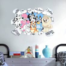 Bluey 3D 破墙 Bluey 一家墙贴，可移除乙烯基 Bluey 和 Bingo 一家墙贴，创意洞景墙贴，卧室装饰，即撕即贴卡通家居装饰，适用于房间、浴室墙砖 - 多色多款 - 查看 11