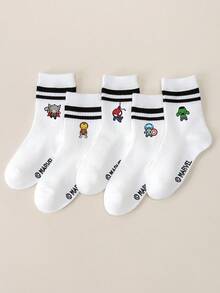 Marvel 1/5 pares de calcetines para niños con estampado de Spider-Man y Thor, calcetines de burbujas, calcetines de volantes de burbujas, calcetines de tripulación blancos con doble raya negra, calcetines tobilleros para niñas, calcetines tobilleros para niños, calcetines tobilleros suaves y transpirables, calcetines náuticos antideslizantes, calcetines tobilleros con estampado de dibujos animados geniales, estilo casual lindo - Multicolor - Ver 14
