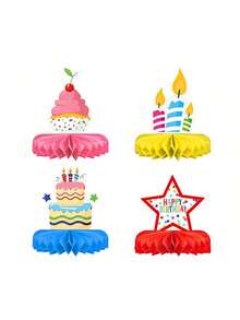 4 件套生日装饰品，生日快乐装饰品和餐桌中心装饰品，适合青少年派对，色彩缤纷的蜂窝状餐桌装饰品，适用于生日派对 - 蜂窩擺飾 - 查看 5