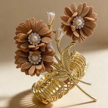 1件金属珍珠3D立体花卉窗帘绑带，百搭造型 - A - 查看 11