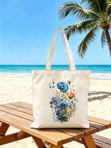 1/2 Peças Sacola de Lona com Estampa Floral e Bordado - Design Reutilizável e Leve, Sacola de Lona Estilo Boêmio Reutilizável, Bolsa de Ombro de Grande Capacidade, Sacola de Compras Elegante e Prática, Vermelho Vívido, Sacola Multiuso | Sacola de Viagem | Sacola Presente de Moda | Design Colorido, Adequada para Viagens, Compras, Presentes de Aniversário, Uso Diário, Trabalho, Passeios à Praia e Presentes Femininos. - Multicolorido - Visão 12